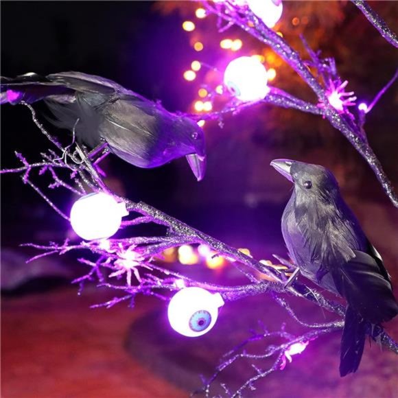 6 Pack Halloween Black Feathered Crows, Halloween Spooky Party Home Decorations - Picture 2 of 6